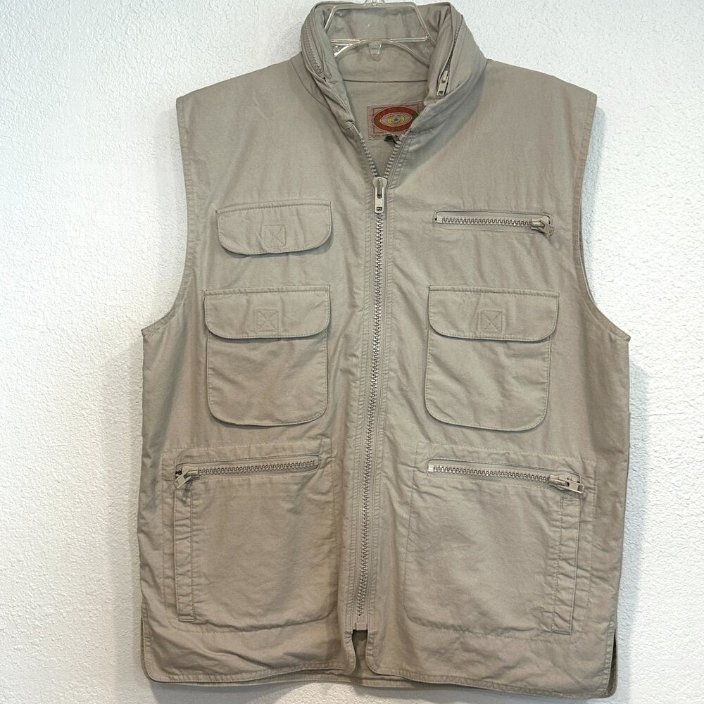 Vintage Banana Republic Vest Safari Utility Beige Hooded Travel EUC Men Size Med
